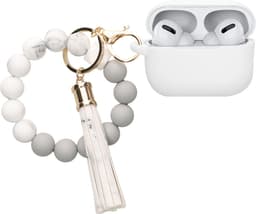 kwmobile Hoesje voor Apple Airpods Pro 2 Case met Polsbandje – Siliconen Beschermhoes met Sleutelhanger – Hoofdtelefoonhoesje in wit / grijs — thumbnail 3