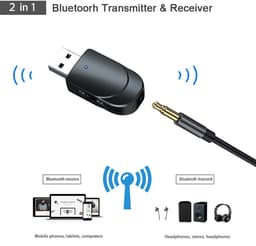 USB Bluetooth 5.0 Transmitter & Receiver - Draadloze Zender / Ontvanger met 3.5mm Jack AUX Kabel - Voor PC, TV, Speaker en Auto - zwart — thumbnail 4
