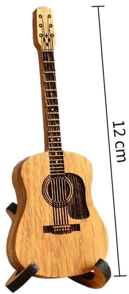 Houten Gitaar Plectrumdoos – Uniek Cadeau voor Gitaristen – Gitaarvormig Bewaardoosje – 12cm – Houtkleur — thumbnail 5