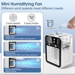 Draagbare airconditioner, oplaadbare mini-airconditioner, verdampingsluchtkoeler, 2 snelheden, 2 koudeluchtstralen, digitaal display, draagbare airconditioner voor auto, slaapkamer, kantoor, camping — thumbnail 2
