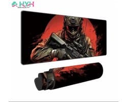 Gaming Mouse Pad met Elite Soldier Design – 800×300×2 mm - XXL – Antislip Rubber – Grote Bureau Muismat – Voor PC, Laptop & Gaming Setup