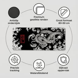 Grote Muismat 80x30 | Gaming Muismat | Zwart en wit | XXL | Antislip | Desktop Mat | Computer Mat | Draak — thumbnail 3