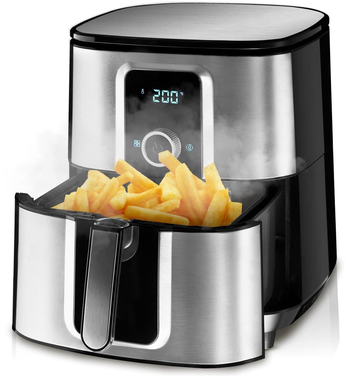 tectake® Airfryer Heteluchtfriteuse XXL - 90% Minder Olie, 10,2 L Inhoud - Touchscreen Display - 8 Programma's - Vet- en Olievrij - Inclusief Accessoires en Receptenboekje - Zilver — afbeelding 1