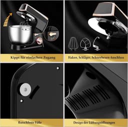 Krachtige Keukenmachine 2100W met 7.5L RVS Kom en Diverse Accessoires Zwart — thumbnail 3