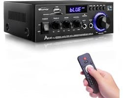 Bluetooth 5.0 Stereo Versterker Mini Audio Power Amplifier met Bass, AUX, RCA, USB en FM Radio