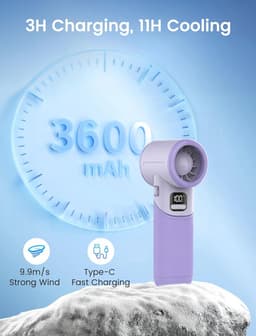 Draagbare Turbo Fanfan met 5 Snelheden - Oplaadbare Mini Ventilator voor Binnen en Buiten - Ideaal voor Reizen en Kamperen - Lila — thumbnail 4