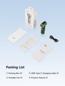 Draagbare Mini-Handventilator met Oplaadbare USB - 15 Uur Gebruiksduur en Traploze Snelheidsregeling - Perfect voor Reizen, Kantoor of Thuis - Groen — thumbnail 3