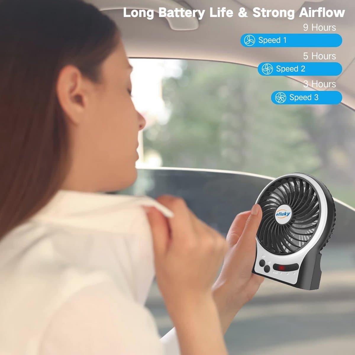 Draagbare Mini Bureauventilator met 3 Snelheden en Oplaadbare Batterij — afbeelding 1