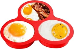 Keuken Siliconen Eierbakvorm - 3 Caviteiten Airfryer Moule - Multifunctioneel voor Oven, Microgolf, Airfryer - Etenveilig Silicone - Geschikt voor Eieren, Muffins, Kleine Taarten - Rood - Praktisch Bakken Accessoire — thumbnail 1