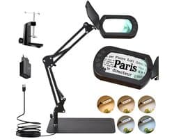 Ibenzoa® Rechthoekige LED Vergrootglaslamp met Verstelbare Arm en Vijf Lichtmodi