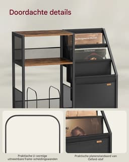 Jessi Store - Platenspeler meubel - LP kast - Vinyl opbergkast - Draaitafelstandaard - Bijzettafel - 3 lagen - 81x30x69 cm — thumbnail 4