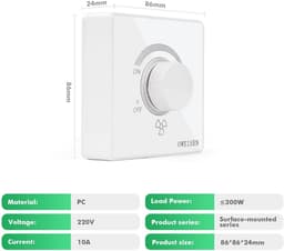 Jadeshay Fan Speed Controller Speed Controller 230V 86 Ceiling Type 10A Speed Controller Fan Wall Mounted LED Dimmer 230V 220V — thumbnail 1