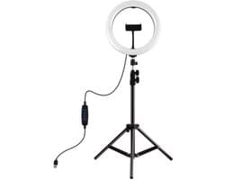 Ibenzoa® Verstelbare 10 Inch Selfie Ringlamp met Drie Lichtstanden en Dimbare Helderheid