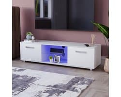 Moderne TV Meubel met LED Verlichting - 140 cm Breed - Wit Hoogglans & Mat