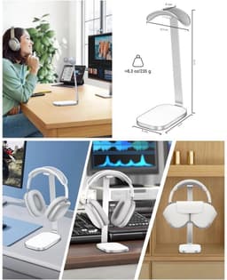 Hoofdtelefoonstandaard - Stevige hoofdtelefoonstandaard voor AirPods Max - Bureauaccessoire - Metaal - Geschikt voor over-ear hoofdtelefoons en gaming headsets - Zilver — thumbnail 4