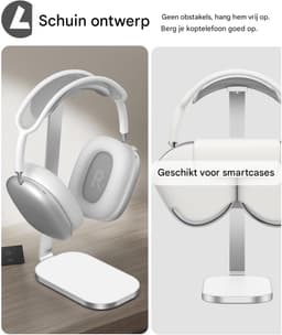 Hoofdtelefoonstandaard - Stevige hoofdtelefoonstandaard voor AirPods Max - Bureauaccessoire - Metaal - Geschikt voor over-ear hoofdtelefoons en gaming headsets - Zilver — thumbnail 3