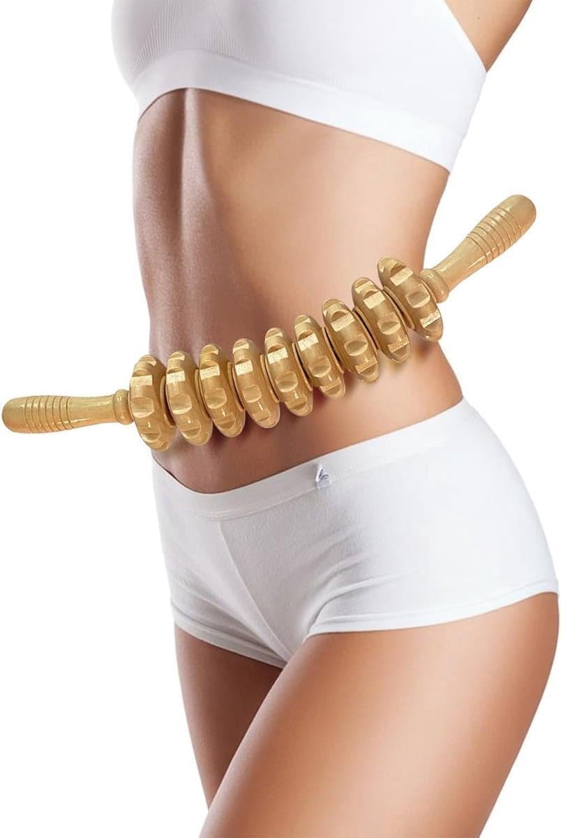 Massagebal - Massage - Massagestok - Vermoeidheid verlichten - Accessoires - Full Body Massager - Dijbeenmassager - Gebogen houten massagerollen - 12 rollen - Ontspanning — afbeelding 1