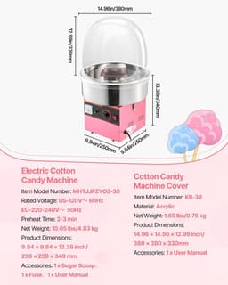 Suikerspinmachine - Suikerspinmaker Elektrisch 1000W - Met Deksel - RVS Kom - Suikerlepel Inclusief - Professioneel - Roze — thumbnail 3