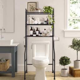 Invalideerbaar Wasmachine Rek Boven Wasmachine - Toiletkast met 3 Planken en Handdoekhouder - Zwart — thumbnail 5