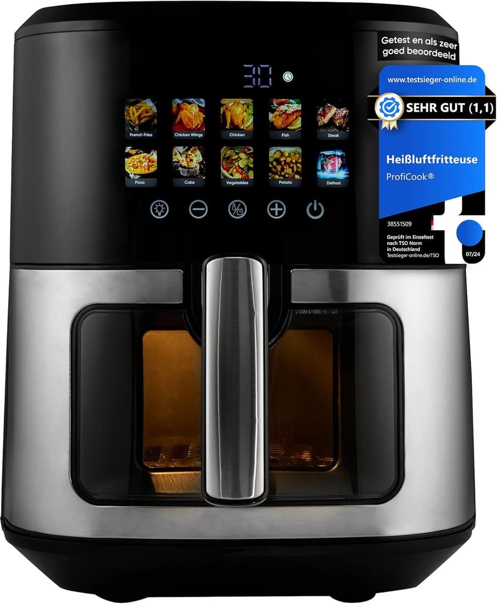 Grote Heteluchtfriteuse 6.5L RVS - 1700W met 9 Programma's voor Gezond Frituren — afbeelding 1