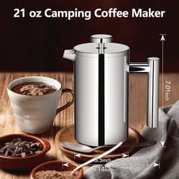 Koffiemaker French Press 0,65 liter - Dubbelwandige Roestvrijstalen Koffiebereider voor 3 Kopjes - Thermo Koffiepers — thumbnail 2