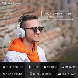 Bluetooth Koptelefoons, PowerLocus P2 draadloze Over-Ear Koptelefoon Inklapbaar, Met microfoon, Micro SD slot, FM Radio, draadloze en kabel Koptelefoon voor Smartphone,Tablets,Laptops,TV (Zwart/Wit) — thumbnail 4