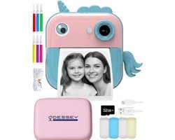 ODESSEY Kindercamera met Printer - Full HD - Selfie Camera - 32GB SD Kaart - Foto - Video - Spelletjes - Digitale Camera Kinderen - Fototoestel voor kinderen - Eenhoorn