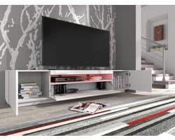 Lowboard 200 cm met LED-verlichting - hoogglans tv-kast met 3 deuren - wit zwart grijs