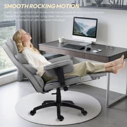 Dowinx Ergonomische Bureaustoel / Gamingstoel – Pocketveren Zitkussen – Dubbel gevoerde Rugleuning & Verstelbaar Lendenkussen – Met Armleuningen en Voetensteun – PU-leer – Grijs — thumbnail 3