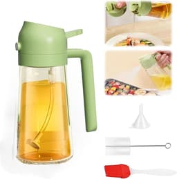 Oil Spray Bottle, 2 in 1 Spray Container, 16oz/470ml Oil Sprayer, Vinegar Spray Bottle for Air Fryer Cooking Barbecue Kitchen Salad Baking (Green) — thumbnail 1