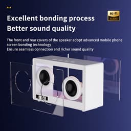 Transparante minimalistische Bluetooth-luidspreker met draaiknop, draadloze luidspreker, TF-kaartsleuf, sfeervolle verlichting en desktopbas (wit) — thumbnail 2