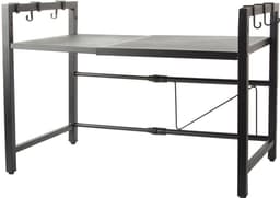 Verstelbaar Magnetronrek – Keukenschap van RVS – Zwart – Ruimtebesparend Keukenrek– magnetron rek – Keuken Magnetronkast met 6 Haken – voor Magnetrons, Airfryers, Oven – 36557 — thumbnail 6