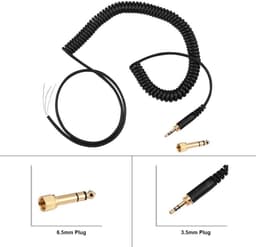 Vervangende Spiraalkabel met 3.5mm en 6.5mm Adapter voor Hoofdtelefoons — thumbnail 3