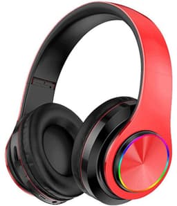 Draadloze Bluetooth-oortjes met gekleurde ledlampjesopvouwbaar, bedrade stereohoofdtelefoon met hoge geluidskwaliteit, geschikt voor klaslokalen/thuiswerkplekken/pc's/mobiele telefoons/kinderen en volwassenen (rood en zwart). — thumbnail 1