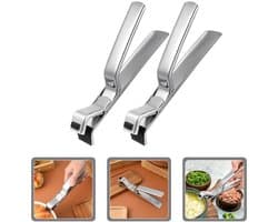 2 stuk - Komklem - Anti-verbrandings klem - RVS bordklem - Multifunctionele keukentang - Klemmen voor hete platen - Keukengereedschap - Antislipontwerp - Bakplaat Klem - Geschikt voor Airfryer, stoompan, pan en kom, oven - 18,5*3*8cm - zilver