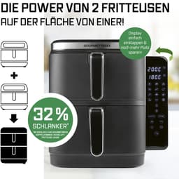 GOURMETmaxx FryUp verticale dubbelkamer heteluchtfriteuse 10L met klapbaar touchscreen – 4 gerechten op 4 niveaus – 32% ruimtebesparing — thumbnail 8