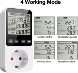 230V Temperatuur en Vochtigheidsschakelaar met Sensor voor Verwarming en Koeling - Thermostaat Socket — thumbnail 4