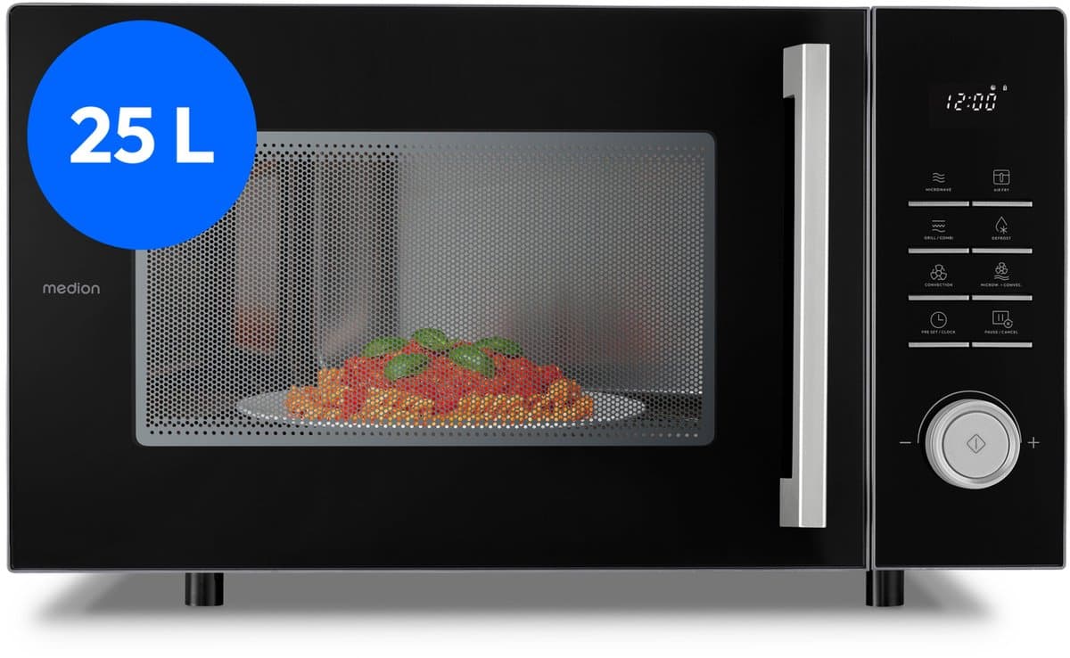 MEDION magnetron met grill- en heteluchtfriteusefunctie (25 liter, 900 watt, 1500 watt grill, 1500 watt heteluchtfunctie, 11 programma's, 10 vermogensstanden, MD12231) lichtgrijs [MODEL 2025] — afbeelding 1