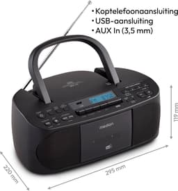 MEDION DRX-1 Plus Boombox (draagbare DAB+ & FM-radio, Bluetooth, cd-speler, MP3, cassette, hoofdtelefoonaansluiting, stereo, AUX, netstroom & batterijen) zwart — thumbnail 3