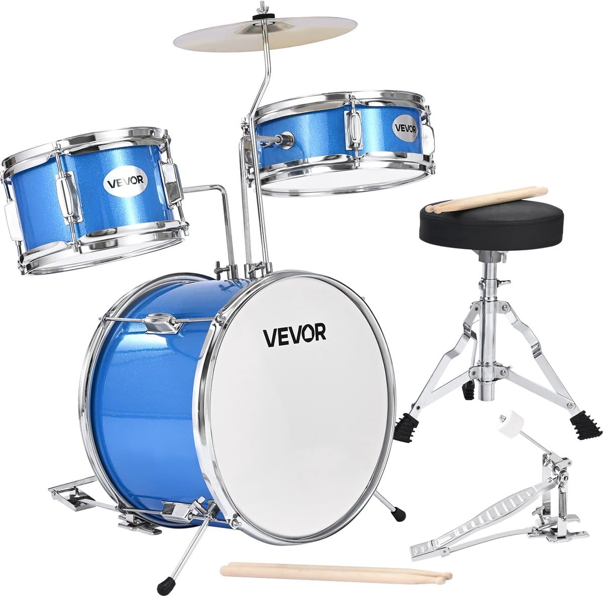 VEVOR Drumset 3-Delig Drumstel voor Kinderen met 14-Inch (35,6 Cm) Bastrommel Blauw — afbeelding 1