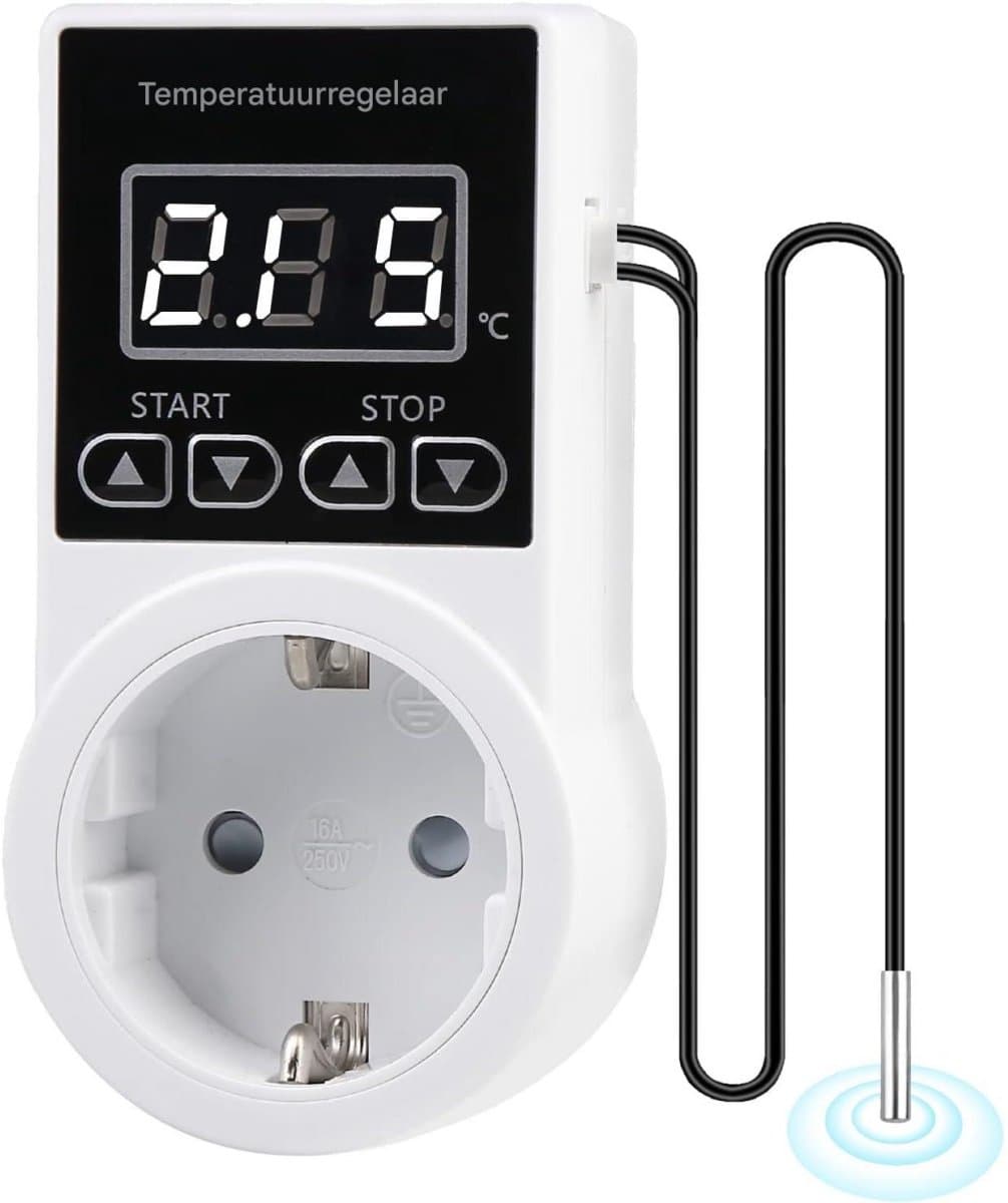 GELLDG Temperatuurregelaar - met schakelaar - 250V temperatuurregelaar - met sensor - waterdichte thermostaat/verwarming - slimme thermostaatfitting - Thermostaat - geschikt voor kassen, glazen containers, aquaria en kiemverwarmers — afbeelding 1