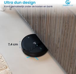 CleanWise Henk Robotstofzuiger + Onderhoudspakket – Nederlands Product – Voor Huisdieren – Met Dweilfunctie & Laadstation – Dweilrobot – 4500 Pa – HEPA 14 – Ultra dun 7,4 cm – App & Spraakbediening – Voor Huisdierharen, Harde Vloeren & Tapijt — thumbnail 4