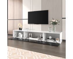 STILVORA TV-kasten 180x30x35 cm - TV meubel Met Kleurveranderende LED - Hoogglans Zwart En Natuurlijk - Stijlvol - Rechthoekig - Televisie - Spaanplaat - Natuurlijk