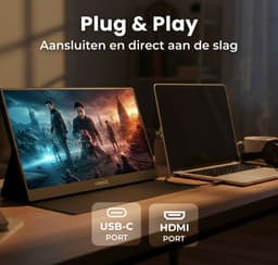 HoriVue Premium Portable Monitor 15.6 inch - Full HD - Extra Scherm Laptop - Draagbare Monitor voor Laptop met Speakers - Touchscreen - Gaming - IPS Beeldscherm - 1 Kabel - Zwart — thumbnail 3