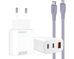 30w laadsetje geschikt voor iPhone en iPad met Lightning kabel 1m 3 poorten snellader adapter