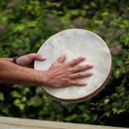 Handgemaakte Sjamanistische Oceaan Healing Trommel - Shaman Sound Healing Ocean Drum - Echt Geitenleer - 30x30x4cm — thumbnail 5