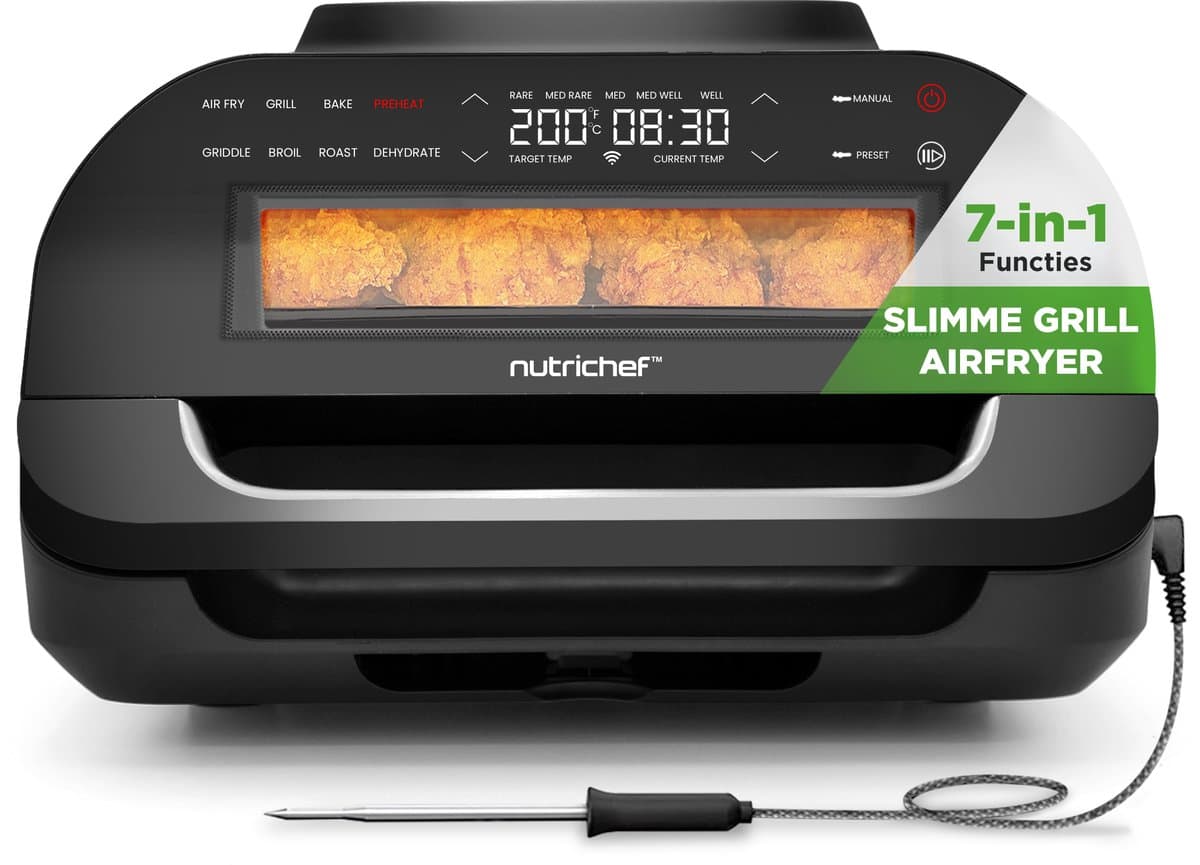 NutriChef Grill – 7 in 1 Slimme Grill & Airfryer - Smokeless Grill Kookfuncties, 6L - Slimme Thermometer - Afneembare Antiaanbak Grilplaten — afbeelding 1