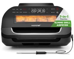 NutriChef Grill – 7 in 1 Slimme Grill & Airfryer - Smokeless Grill Kookfuncties, 6L - Slimme Thermometer - Afneembare Antiaanbak Grilplaten