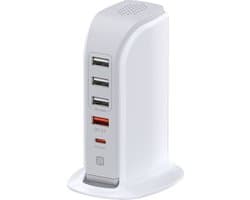 USB-snellader, PD20W/QC3.0-compatibel, veilig opladen stekkerdoos, type-C-poort - Bureau AC-adapter 5 poorten, USB-uitgang, 1,5m Verlengsnoer voor Smartphones, iPhone/iPad/Android/Samsung/ Tablet, Playstation controller - USB laadstation