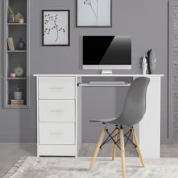 Bureau met drie laden drie legplanken en toetsenbordlade 110x49x75 cm Wit hout ML-Design — thumbnail 5